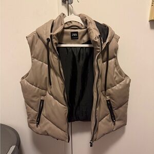 Zara Tan Hooded Puffer Vest